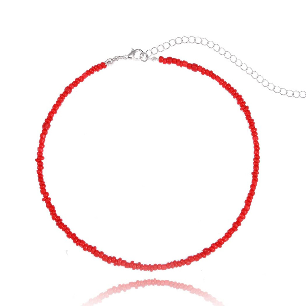 Collier Ras Du Cou Boh Me Tgirls Cha Ne Colliers De Perles De Riz Aux Graines Rouges Bijou-image