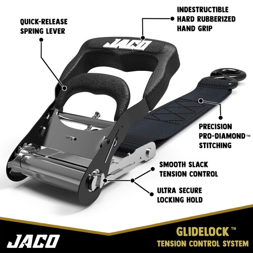 JACO Cintas de Ratchet Resistentes - 1.6 polegadas x 8 pés (Pacote com 4) | Kit de Fixação com Laços Macios - 5,208 lbs (Preto) 2