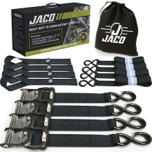 Correas de trinquete de alta resistencia JACO - 1,6 pulgadas x 8 pies (paquete de 4) | Kit de amarre con bucles suaves - 5 208 lbs (negro)
