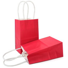 AZOWA Gift Bags Mini Small Kraft Paper Bags with Handles 4 x 24 x 6 in Red 12 Pcs