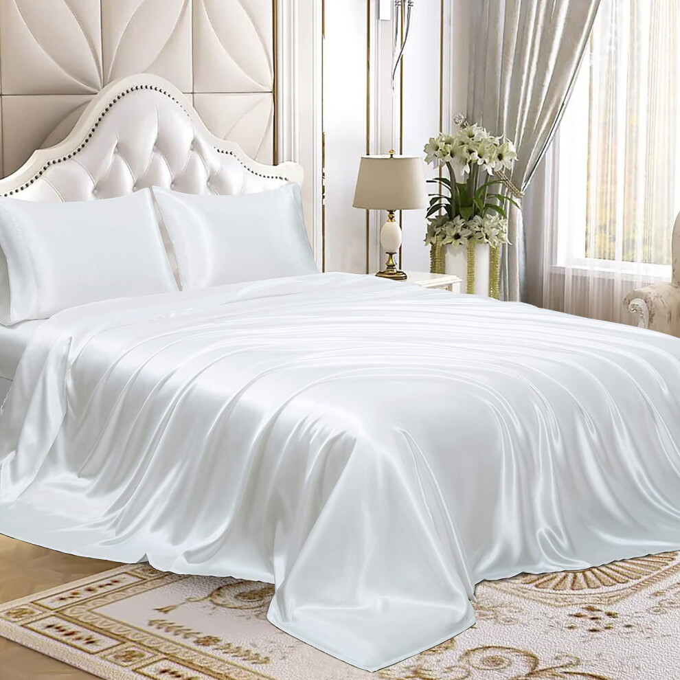 Parure de lit 3 pi   ces en satin Homiest, luxueuse parure de lit en satin soyeux avec poche profonde   : 1 drap-housse, 1 drap plat et 1 taie d'orei