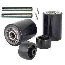 Pallettruck Lastset med Axlar och In-/Utgångsroller 3" x 3.75" med Lager ID 20mm Poly Tread Svart
