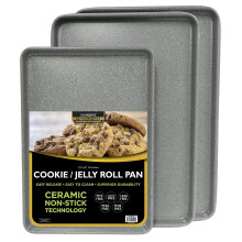 Casaware 3PC Ultimate Comercial Greutate Cookie Foaie Set doua tigai de 15 x 10 inch O Tigaie de 13 x 9 inci (Granit de argint)