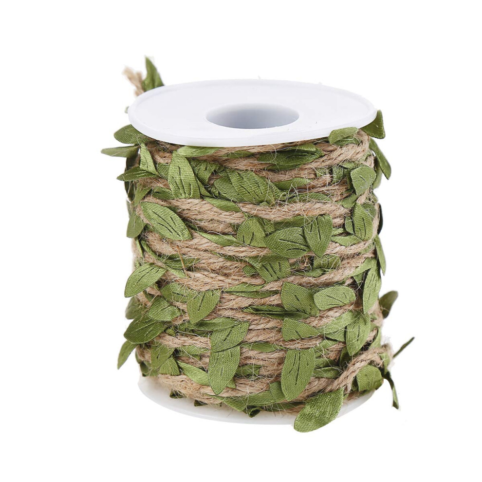 Natural Jute Twine, Creative Burlap Leaf Ribbon 5Mm With Artificial Green Leaves, Perfect Braided Decorated Vine For Art & Crafting Home Packing Deco 6972219763851
