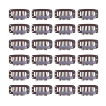 24 stk/parti 32mm 9-t?nder h?rforl?ngelsesklemmer Snap kam klip metal klip parykklip h?rklip til parykker h?rforl?ngelser h?rstykket paryk tilbeh