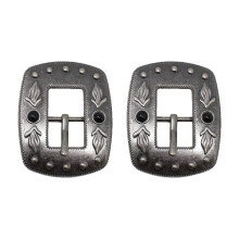 CHALLENGER Horse Set of 2 Tack 3/4"" Antique Nickle Finish Buckles w/Black Stones 5836