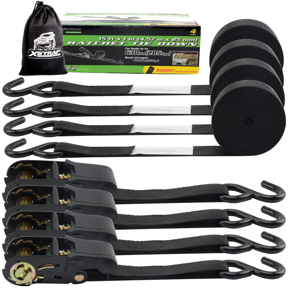 Xstrap Standard Ratchet Tie Down Straps - 4 Pk - 1'' X 15 Ft - 630 Lbs 745695378392