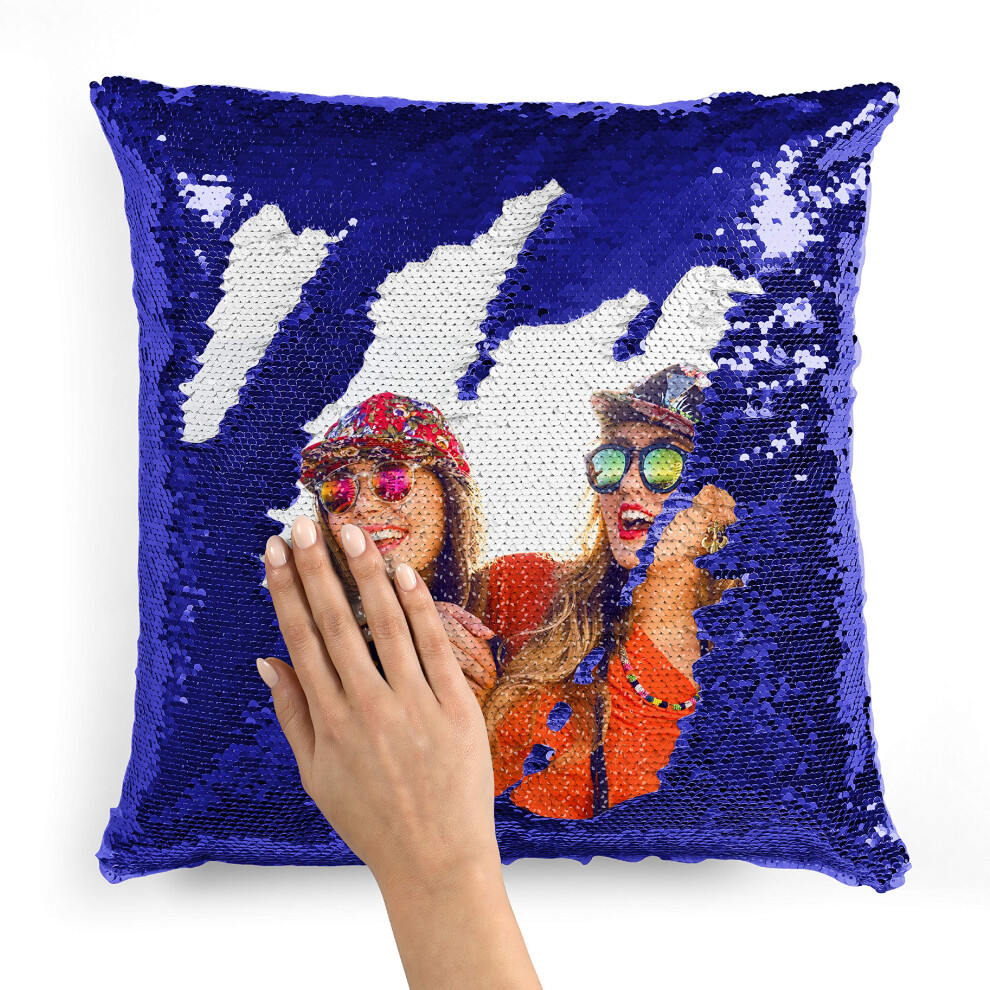 Taies d'oreiller à paillettes personnalisées | Housse sirène bleue avec photo | Taie d'oreiller réversible magique, coussin décoratif, cadeau pou