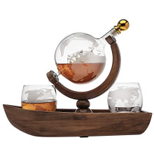 Godinger Whisky Decanter Ship Globe S?t med 2 World Whisky-glas - til spiritus Scotch Bourbon Vodka - 850 ml