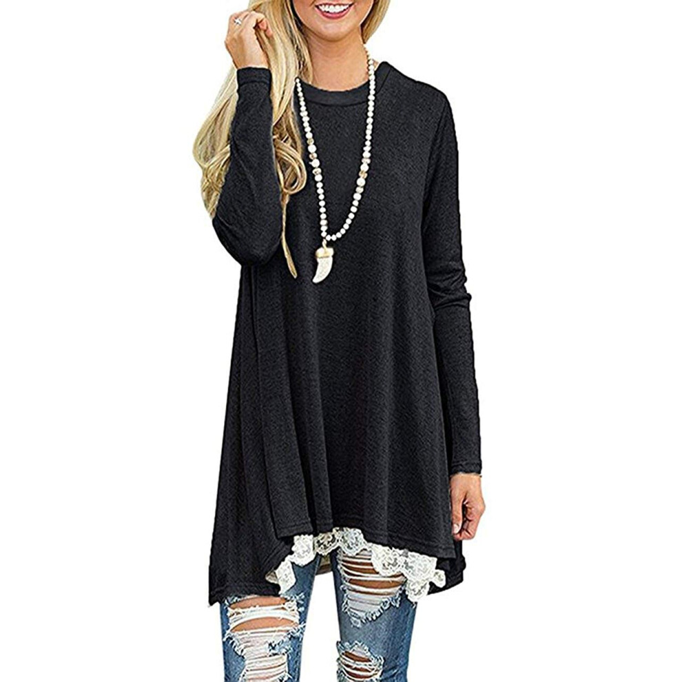 Chemisier     manches longues et col ras du cou pour femme, tunique longue, chemise pour leggings, noir