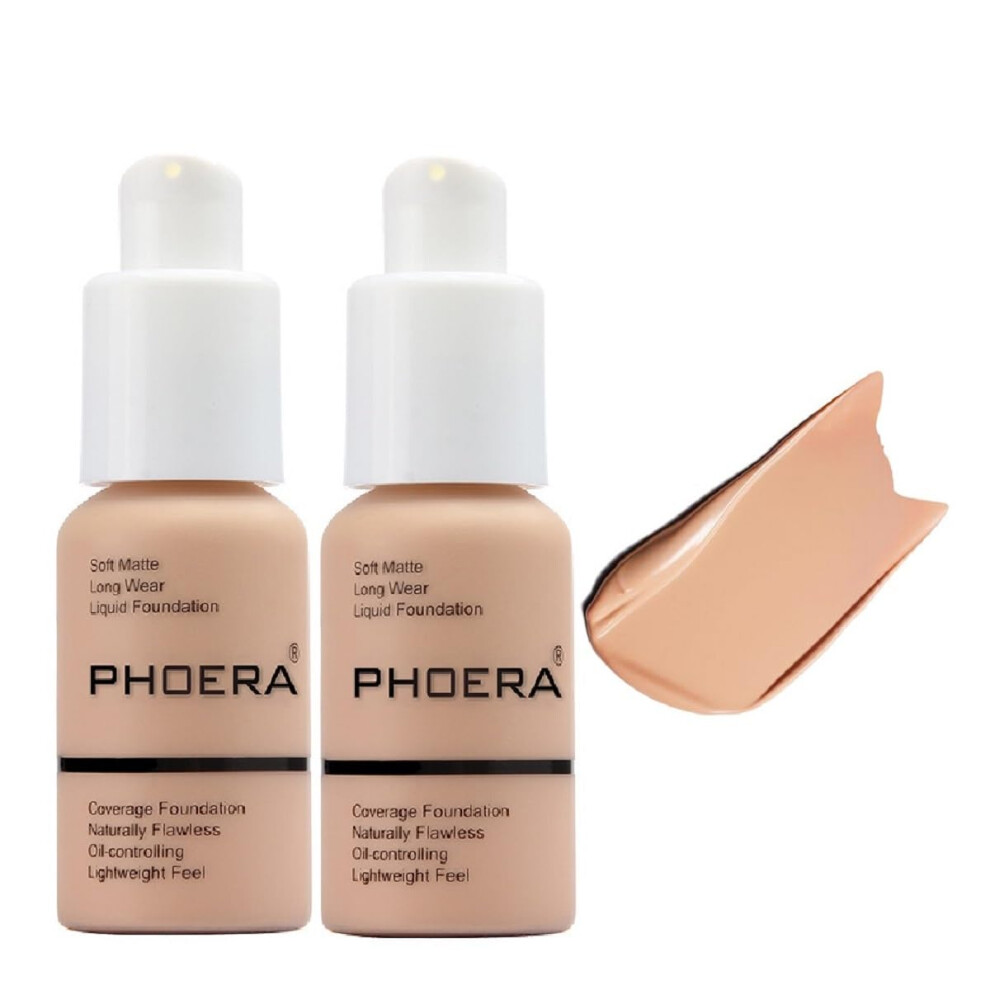 Meifen 2 Pack Phoera Foundation Full Coverage Foundation Concealer Foundation Full Coverage Flawless New 30Ml Phoera 24Hr Matte Oil Control Concea
