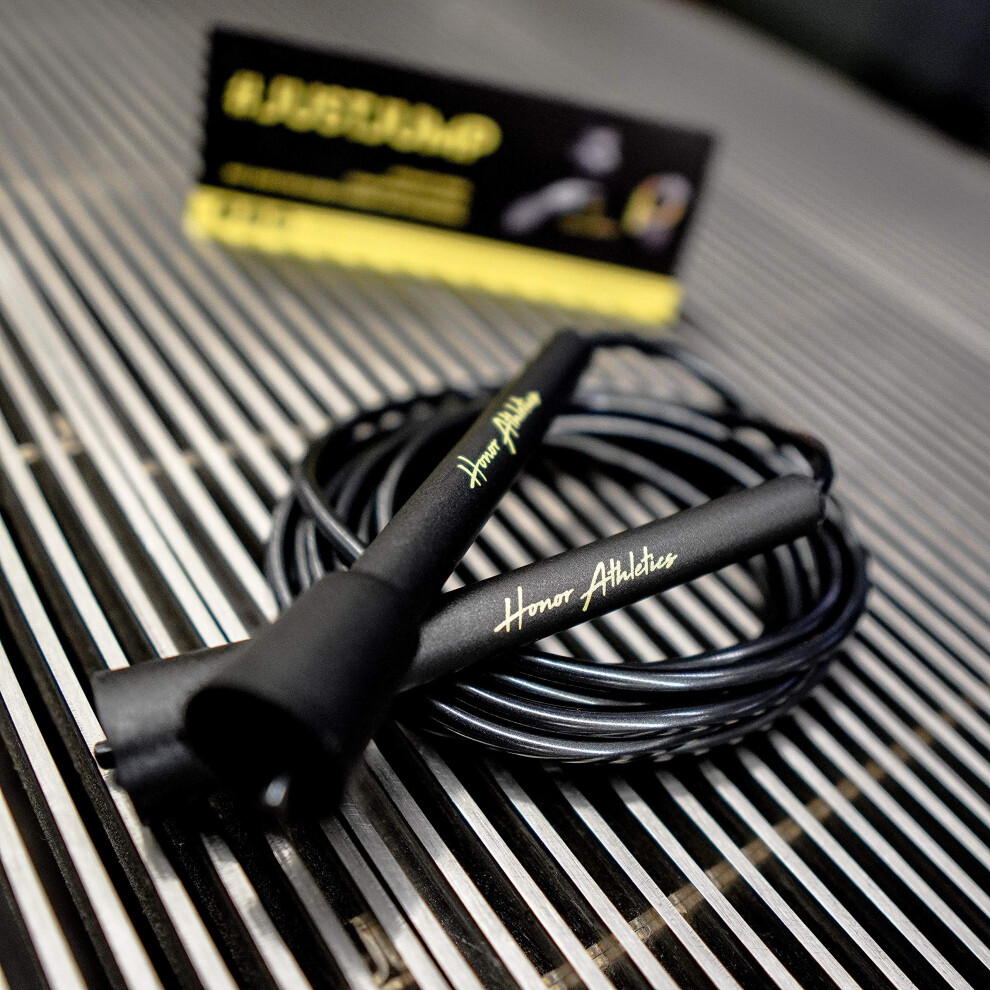 Honor Athletics Speed Rope, Skipping Rope - Best for Double Under, Boxing, MMA, Cardio Fitness Training Condition - Adjustable 10ft - Jump Rope (BLAC
