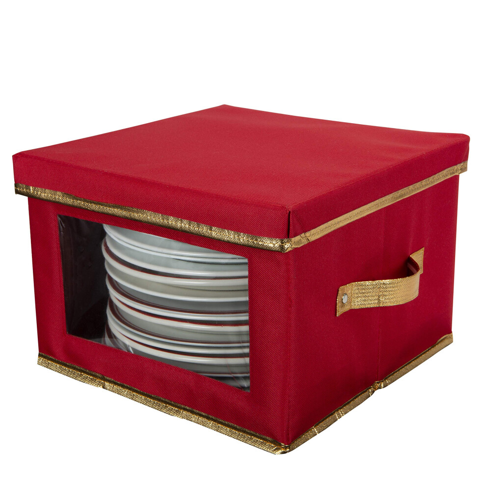 Simplify Holiday Dinner Plate Dinnerware Storage Box | 12,2 Pollici | Porcellana Di Natale | 12 Divisori In Feltro | Impostazione Della Tavola | Rosso-image