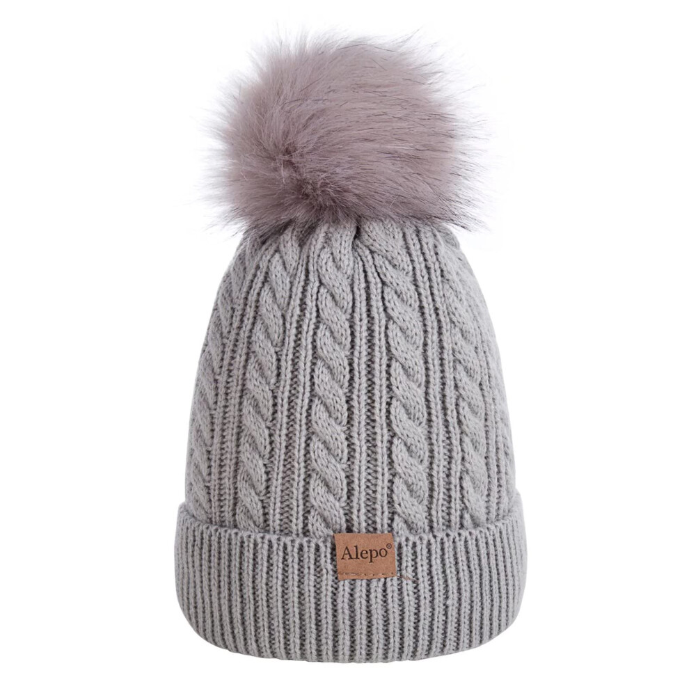 Bonnet D'hiver Pour Enfants, Bonnet De Ski Pais En Tricot Doubl Polaire Chaude Avec Pompon Pour Gar Ons Et Filles (Gris)-image