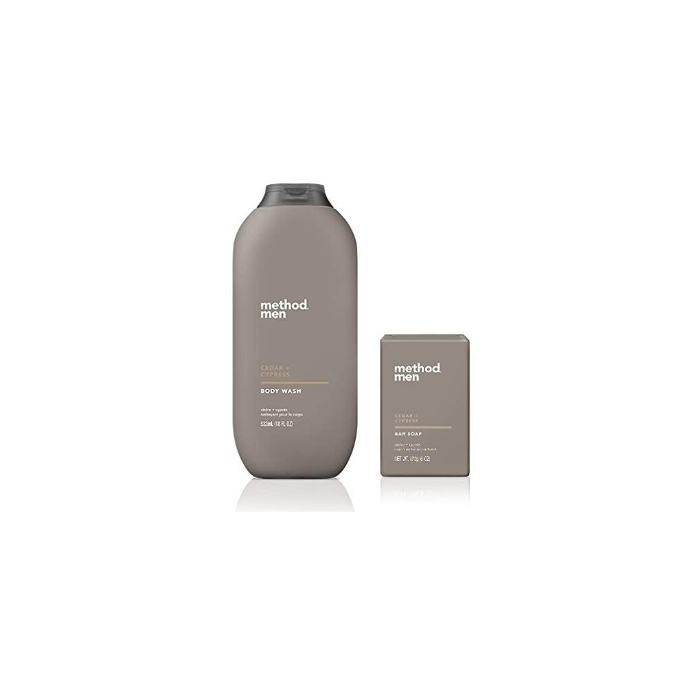 Mã©Thode-Jeanne-Piaubert Method Mens - Cedar + Cypress Body Wash 18 Ounce & Cedar + Cyprus Bar Soap - Set Of 2