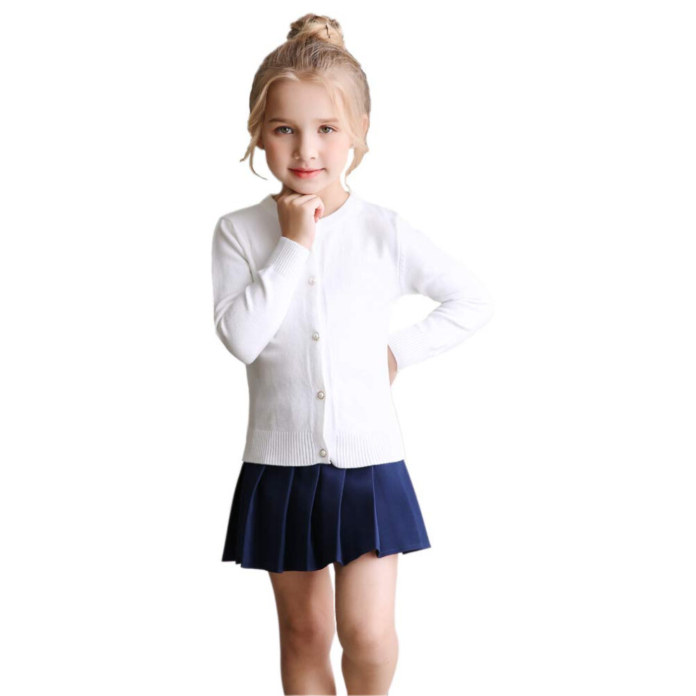 Cardigan pour filles SMILINg PINKER Pull Uniformes scolaires Bouton Manches longues Tricot Hauts (Blanc, 10-11 ans)