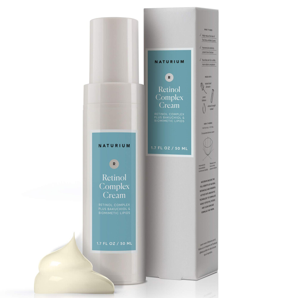 Natuur Naturium Retinol Complex Face Cream 2.5% Plus Bakuchiol & Biomimetic Lipids Moisturizing Skin Repair Facial Cream 1.7 Oz