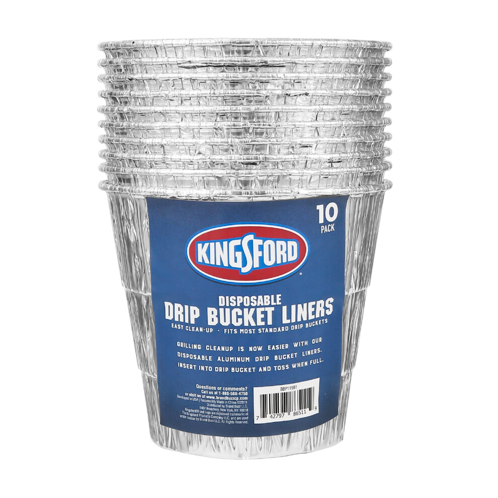 Kingsford Disposable Drip Bucket Liners  10 Count  Aluminum Drip Bucket Liners  Disposable Bucket Liners for BBQ and Grill Grea
