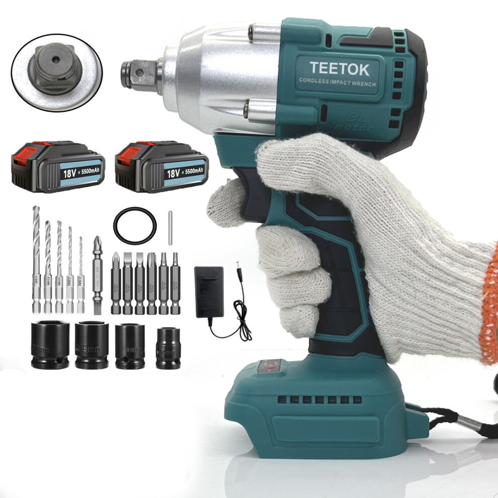 450Nm 1/2" Cordless Brushless Impact Wrench Drill Gun Ratchet Driver+2x5.5A Battery+Charger-Makita Compatible