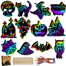 Max roligt Halloween hantverk fr barn Skrapa av konstpapperskort 48Pack Magic Rainbow Ornaments Hngande tillbehr Pedagogiska leksaker Kit Hall