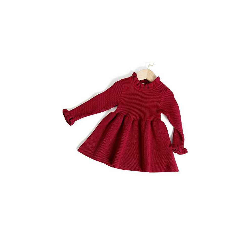 Simplee kids Petites filles     manches longues robes et barboteuses en tricot c   tel    robe pull rouge pour 2T