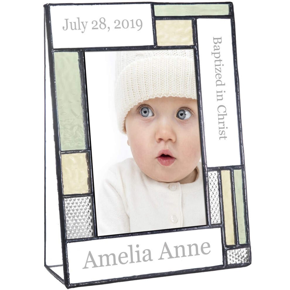 Cadeaux de bapt   me pour filles ou gar   ons Cadre photo personnalis    Verre grav    personnalis    4x6 Photo verticale Vert et jaune antique JD
