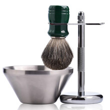 Set de barbierit JE & Co Set Pure Badger Badger Parus de barbierit cu suport de o?el ?i bol din o?el