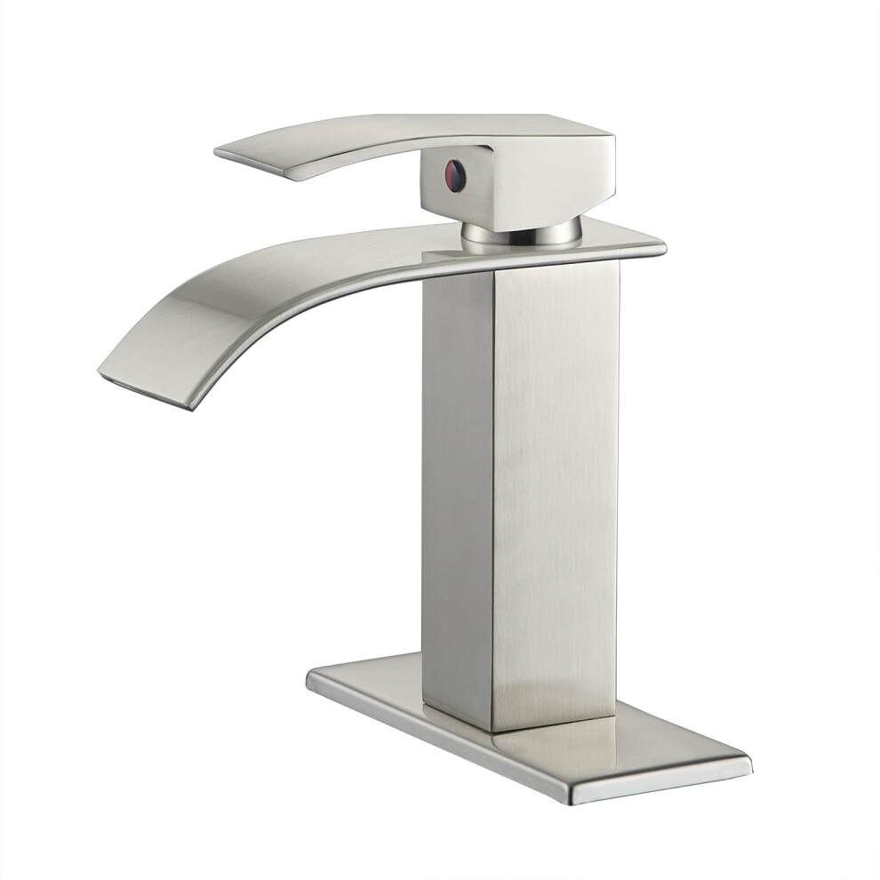 Voton Waterfall Spout Single Handle Bathroom Faucet Brushed Nickel Commercial Modern Lavatory Deck Mount 753318230651