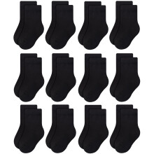 RATIVE Calzini basic in cotone per unisex, neonati, bambini, ragazzi e ragazze (6-8 anni, 12 paia/nero)
