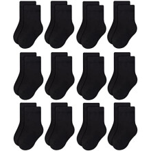 RATIVE Calzini basic in cotone per unisex, neonati, bambini, ragazzi e ragazze (3-5T, 12 paia/nero)