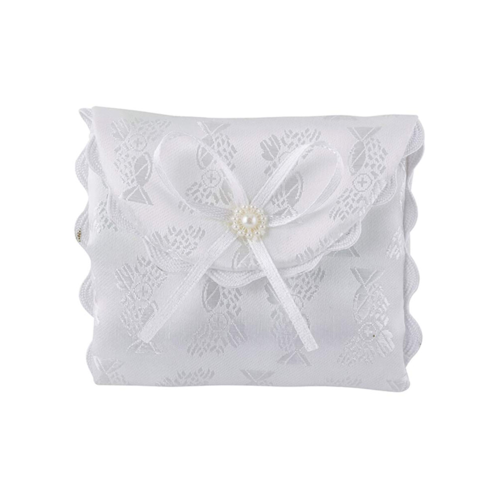 Automaat First Communion White Satin Brocade Rosary Case With Chalice Design, 3 1/4 Inch