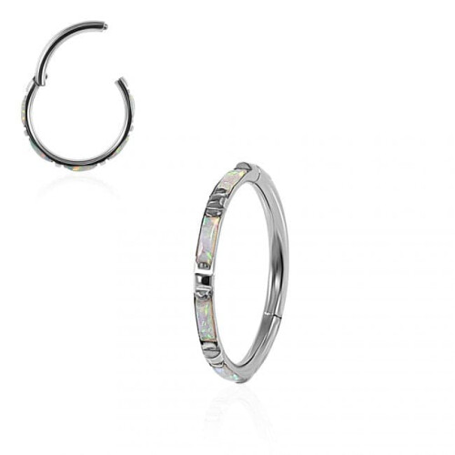 (Aurora Borealis, 8mm) 316L Surgical Steel Opal Studded Hinged Segment Clicker Ring
