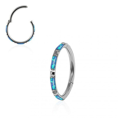 (Dark Blue, 10mm) 316L Surgical Steel Opal Studded Hinged Segment Clicker Ring