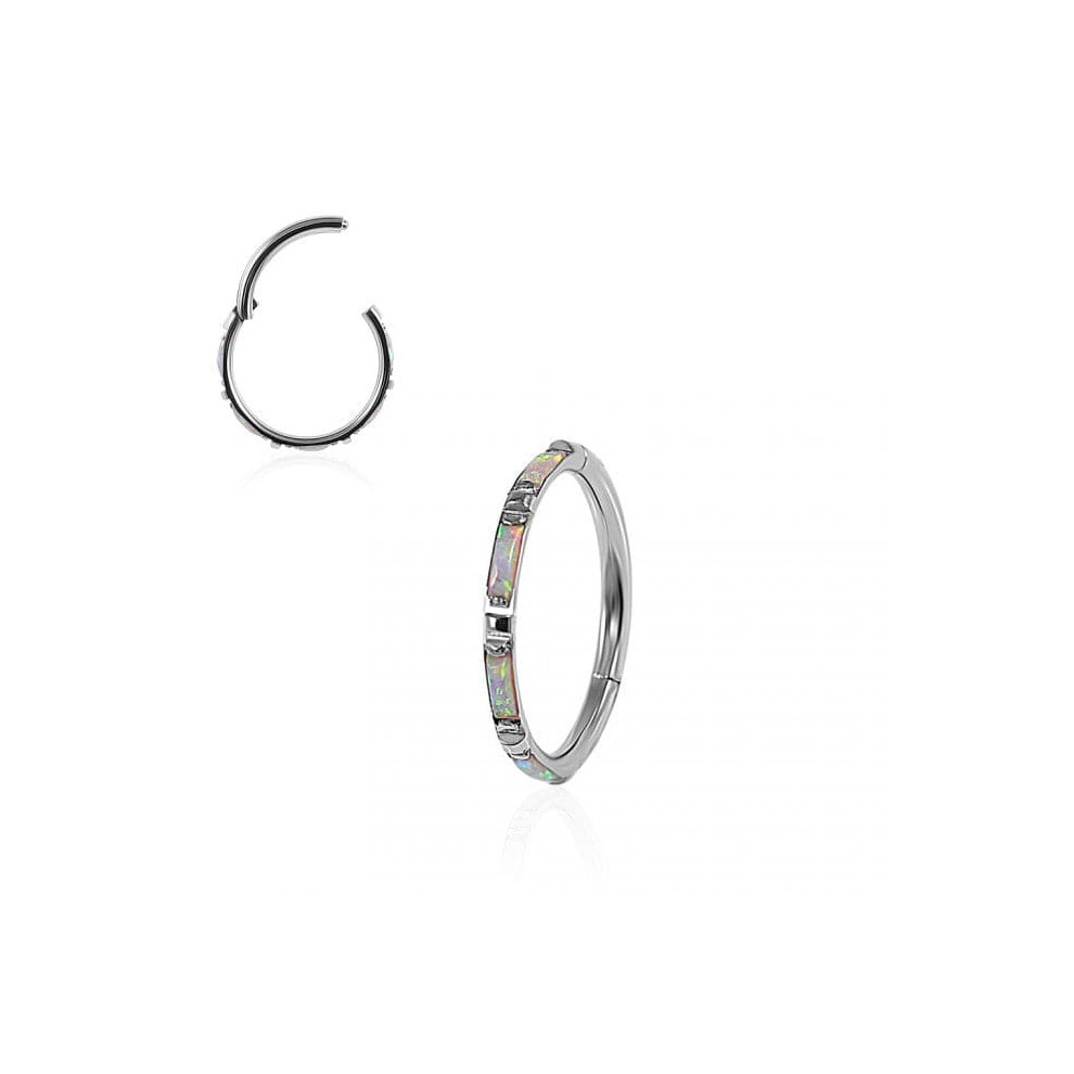 (Pink, 8mm) 316L Surgical Steel Opal Studded Hinged Segment Clicker Ring-image-OPC-PG9G889-NEW