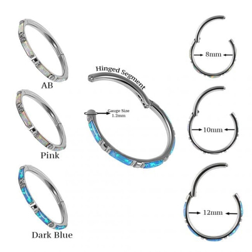 (Dark Blue, 10mm) 316L Surgical Steel Opal Studded Hinged Segment Clicker Ring 2