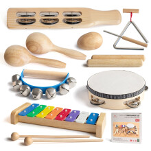 MUSICUBE Hangszerkszlet totyog baba gyereknek fa tos hangszer Zenejtkok Xilofon Maracas tojsrz tambura hromszg hangszer fiknak 3 v felett
