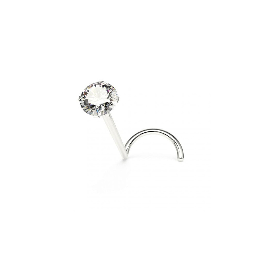 (White Gold, 1.5mm) 9K Gold Round Jewelled Nose Screw