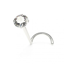 (White Gold, 2mm) 9K Gold Round Jewelled Nose Screw