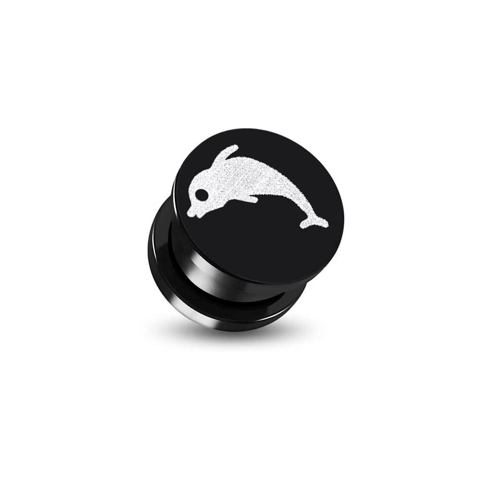 (Dolphin, 10mm) Printed Black Anodised Aluminium Internally Threaded Flesh Tunnel-image-OPC-PG9G9DD-NEW