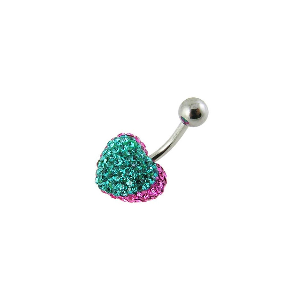 (Blue Zircon - Pink) Crystal Heart Shape Studded SS Belly Ring-image-OPC-PG9G9RB-NEW