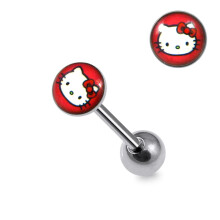 (pink Kitty) 316L Surgical Steel Cartoon Character Logo Tongue Balls
