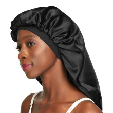 Satingeftterte Schlafmtze, schwarze Oversize-Haube fr Zpfe