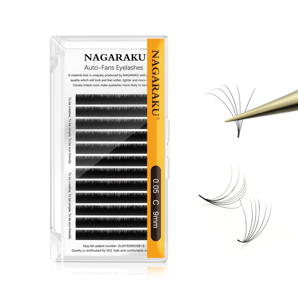 Nagaraku Black Double Tips Ellipse Eyelash Extensions Lighter Thinner Flat Split Tips Individual Lash 0.15Mm D Curl 9Mm Matte Faux Mink Clas