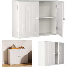 White Wall Cabinet Floor Cabinet Double Door Cupboard Wall Mounted Storage Shelves for Bathroom, Laundry Room, Kitchen, Bedroom,Living Room, Cloakroom
