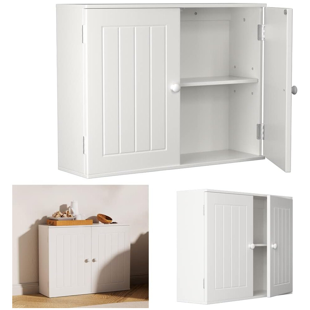 White Wall Cabinet Floor Cabinet Double Door Cupboard Wall Mounted Storage Shelves for Bathroom, Laundry Room, Kitchen, Bedroom,Living Room, Cloakroom