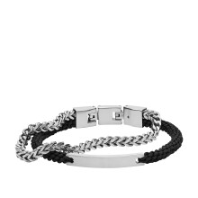 Fossil Heren Roestvrijstalen Graveerbare ID Armband Kleur: Zilver/Zwart
