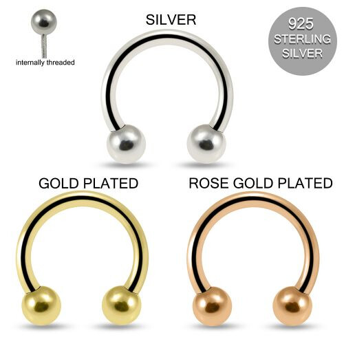 (Silver, 10mm) 925 Sterling Silver Circular Barbell with Ball 2