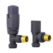 Anthracite Angled TRV Thermostatic Radiator Valve + Manual Valve Pack