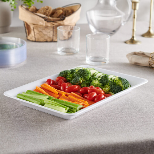 Plasticpro Plastic Serving Trays - 10 x 14 Serving Platters Rectangle Disposable Party Dish (4, White) 2