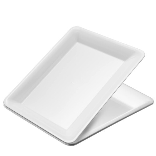 Plasticpro Plastic Serving Trays - 10 x 14 Serving Platters Rectangle Disposable Party Dish (4, White)